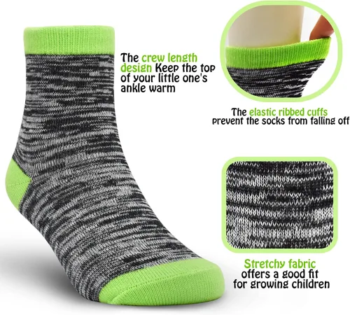 Miniatura 9 de Calcetines para niños, 12 pares de calcetines deportivos para niños pequeños y niñas (1 a 14 años), juego de calcetines atléticos de media
