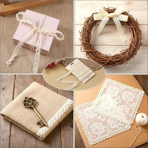 Miniatura 4 de Cinta de encaje, encaje beige de ganchillo, borde festoneado, cintas vintage de encaje de 5.5 yardas, adornos de encaje de algodón