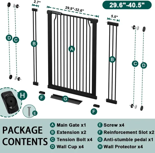 Miniatura 2 de Fairy Baby Puerta extra alta para bebés de 40.5 pulgadas, sin taladro, puerta extra ancha de 29.6 a 40.5 pulgadas para mascotas, puerta de seguridad