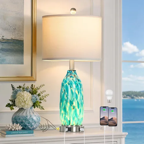 Miniatura 8 de Rinweey 26" Modern Clear Glass Table Lamp Nightstand Lamp with USB A+C Ports & AC Outlet,Bedside Lamps with 3-Way Dimmable Touch Control Night Light