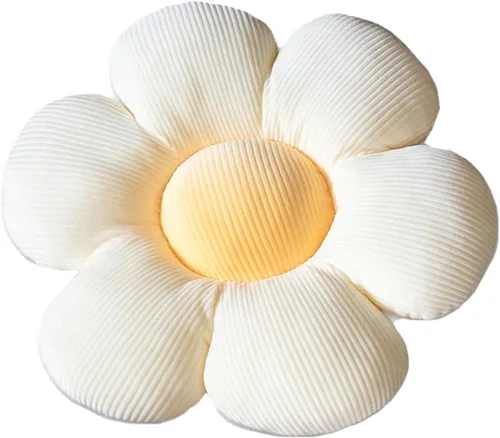 Miniatura 10 de Almohada linda en forma de flor, cojín de flor, almohada de lectura y almohada cómoda y de ocio, cojín de coche (beige/verde, 23.6 in*23.6 in)