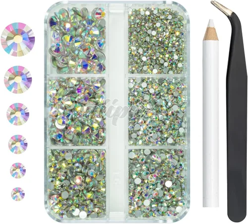 Miniatura 17 de Juego de 4010 diamantes de imitación dorados champán para arte de uñas, diamantes de imitación de parte trasera plana, dijes dorados para uñas, 6