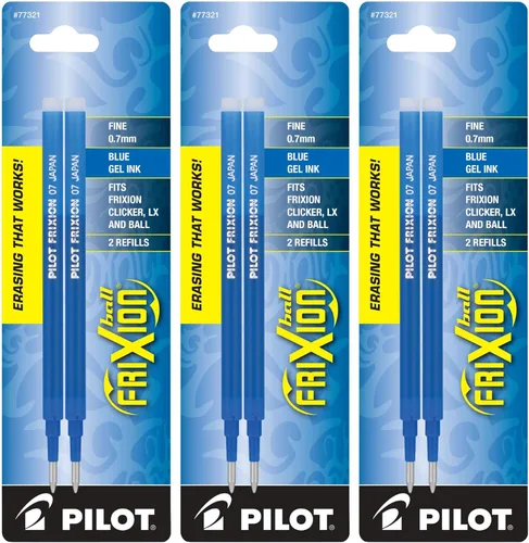 Pilot, FriXion Ball - Recambios de tinta de gel para bolígrafos borrables, punta fina de 0.028 in, paquete de 6 (3 paquetes de 2), color azul