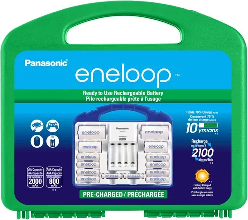 Miniatura 2 de Eneloop Panasonic K-KJ17MCC82A Cargador de 4 posiciones con 2 pilas AAA y 8 AA y 2 espaciadores C y 2 D y Panasonic BK-4MCCA16FA AAA 2100 Ciclo