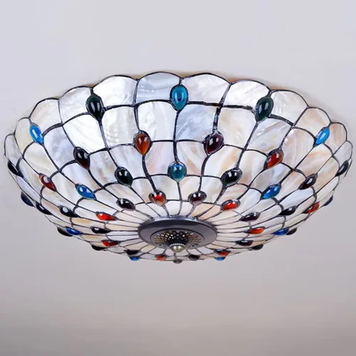 Miniatura 6 de Tiffany - Lámpara de techo de montaje empotrado, lámpara de techo LED de vitral, hecha a mano con cuentas de vidrio de colores azules