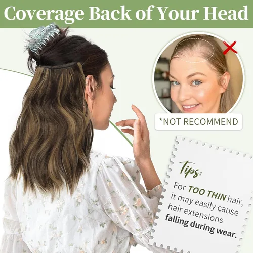Miniatura 8 de KooKaStyle - Extensiones de cabello con hilo invisible, diadema transparente, ajustables, 4 clips fijadores, cabello largo y ondulado de 12