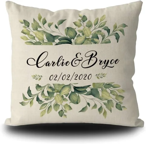 Miniatura 10 de Custom Gifts Bloom Flowers Green Leaves Personalized Floral Pillowcase with Name, 16x16 Inch Double Sided, Spring Summer Flower Pillow Cover Gifts