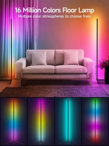 Miniatura 2 de Tyute Lámpara de pie de esquina, lámpara de esquina LED RGB con sincronización de música, aplicación inteligente y control remoto, luz ambiental que