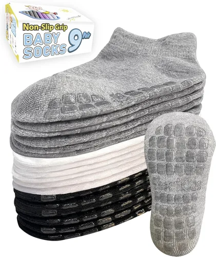 Simply Kids Calcetines tobilleros antideslizantes para bebé, agarre superior, algodón suave, para niñas y niños activos (de 0 a 7 años)