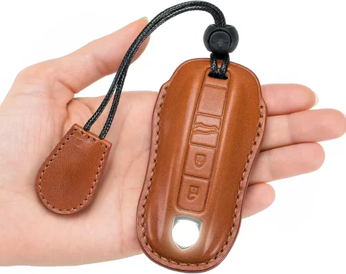 Miniatura 7 de para Funda de Llavero de Cuero Genuino con Keychain, Protector de Estuche de Llaves de Cuero Compatible con Panamera, 911, Cayenne, Macan