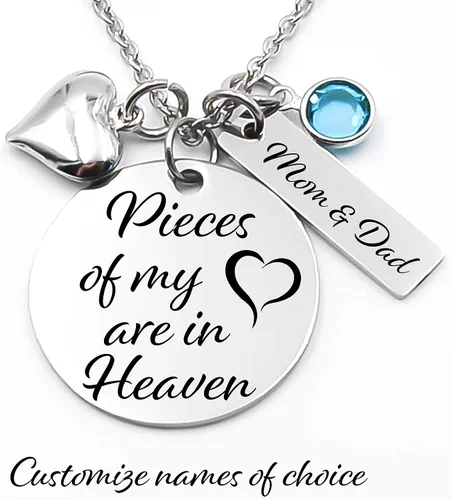 Miniatura 3 de Joyería conmemorativa, colgante de acero inoxidable, collar, pedazos de mi corazón están en el cielo, pérdida, pérdida de un ser querido