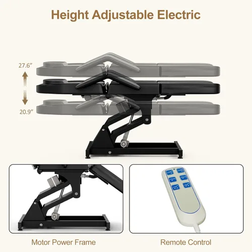 Miniatura 3 de SyyBhb Silla de tatuaje de cama de spa totalmente eléctrica negra, mesa facial con 3 motores con bolsillo de almacenamiento, respaldo de 21 a 28