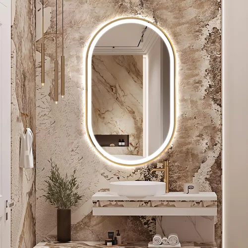 Miniatura 14 de Espejo de baño LED ovalado, espejo retroiluminado de 36 x 24 pulgadas con luz para pared con marco negro, antivaho, regulable, frontal, 3