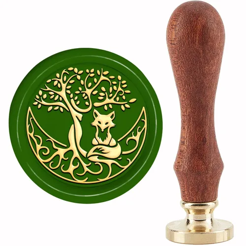 CRASPIRE Sello de cera de zorro con diseño de árbol de la vida, diseño de luna, 1.181 in, retro, vintage, extraíble, latón, cabeza con mango de