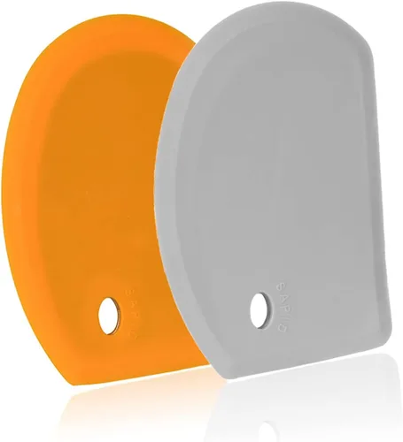 Miniatura 9 de Raspador de masa de silicona con lámina de acero inoxidable, raspador de tazón flexible de borde curvo para hornear, raspador de banco de silicona