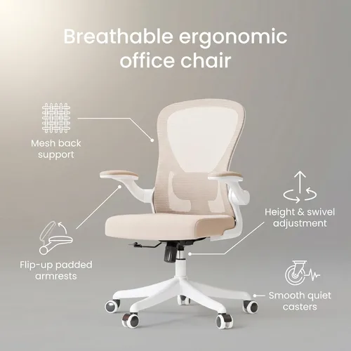 Miniatura 4 de Silla de Oficina Ergonómica con Soporte Lumbar Ajustable y Reposabrazos Abatibles - Silla de Escritorio de Computadora de Respaldo Alto con Cojín