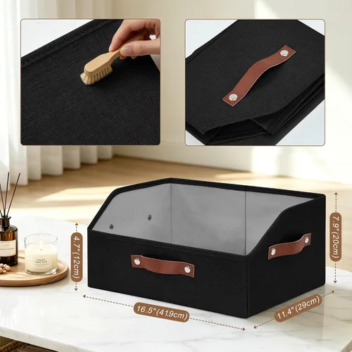 Miniatura 5 de Bagnizer Organizadores y almacenamiento de armario, contenedores de almacenamiento trapezoidales de lino con asas, organizador de estantes plegables