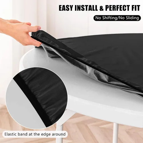 Miniatura 4 de ManMengJi Paquete de 2 manteles redondos ajustables color negro con bordes elásticos, impermeable, resistente a las manchas, para uso en exteriores