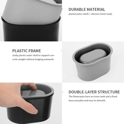 Miniatura 5 de Molde de silicona para macetas, contenedor reutilizable de yeso de arcilla de hormigón de forma ovalada para macetas caseras para suculentas, molde