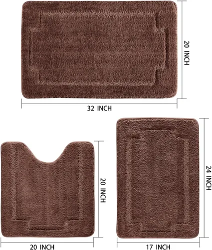 Miniatura 7 de Juego de 3 alfombras de baño suaves y absorbentes, peludas, suaves, antideslizantes, para ducha, bañera y bañera, lavables a máquina