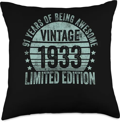 Miniatura 4 de Retro 91st Birthday Gifts Men Women Throw Pillow