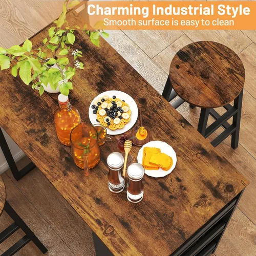 Miniatura 4 de Giantex Juego de mesa de comedor de 3 piezas, mesa de cocina rectangular de 36 pulgadas y 2 taburetes de bar con estantes de almacenamiento, juego