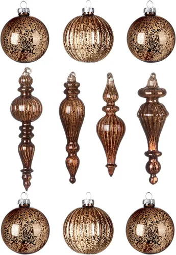 Miniatura 8 de DN DECONATION Bolas de Navidad de cristal marrón, juego de 9, bolas de Navidad colgantes de 3 pies para decoración del árbol de Navidad, regalo