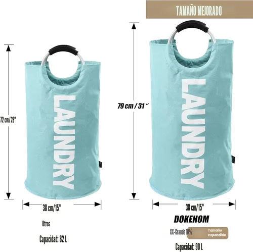 Miniatura 3 de DOKEHOM - Canasta de lavandería grande de 90 litros, bolsa de lavandería plegable, canasta de ropa alta y autónoma, contenedor de lavado plegable