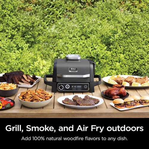 Miniatura 2 de Ninja OG751 Woodfire Pro - Parrilla para exteriores con termómetro integrado, parrilla principal 7 en 1, ahumador de barbacoa y freidora de aire al