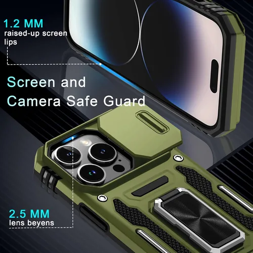 Miniatura 105 de DEERLAMN Funda para iPhone Xs Max con funda deslizante para cámara + protector de pantalla, soporte giratorio de anillo de grado militar a prueba