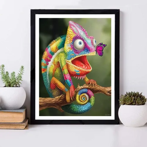 Miniatura 2 de Regalo de Navidad, colorido lagarto camaleón, arte de diamante, pintura de diamantes de taladro completo, kits interesantes para adultos, pintura
