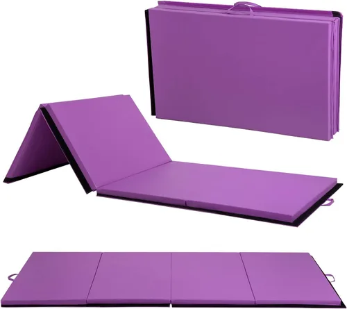 Miniatura 4 de Exercise Mat 2'x6'/4'x8'/4'x10' Gymnastics Mat Folding Gymnastics Tumbling Mats 1.6"-2" Thick PU Leather Yoga Mat Portable With Carrying Handles for