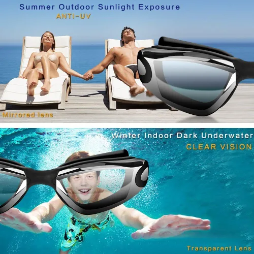 Miniatura 5 de Gafas de natación sin fugas con clip de nariz, tapones para los oídos, gorro de natación y funda para hombres y mujeres