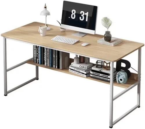 Miniatura 7 de Escritorio para computadora de oficina en casa con estantería, escritorio de madera de 43 pulgadas con estantes de almacenamiento, mesa moderna