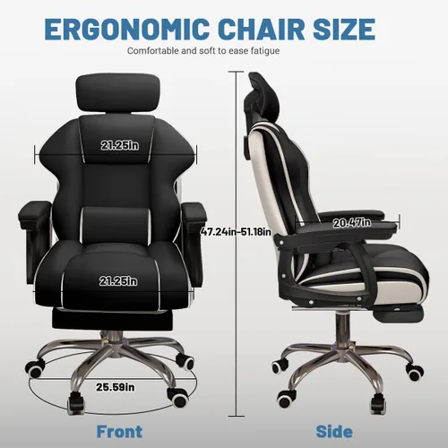 Miniatura 2 de Silla ejecutiva para computadora, silla de escritorio para oficina en casa, ángulo ajustable, ergonómica, de altura ajustable, sillas de piel Negro