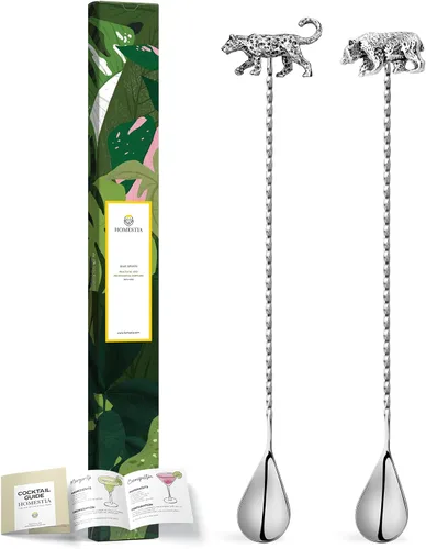Miniatura 9 de Homestia Cuchara de cóctel dorada de acero inoxidable de 12 pulgadas con mango de oso elefante, perfecta para mezclar y colocar bebidas en tazas