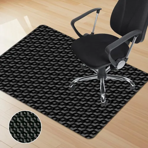 Miniatura 2 de Tapete para silla de oficina para suelo de madera dura, 63 x 51 pulgadas, tapete de PVC negro extra grande con patrón 3D, tapete para silla