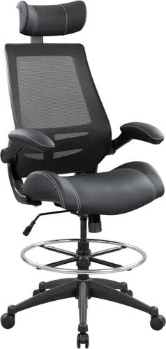 Miniatura 6 de BOLISS Silla de oficina para computadora de respaldo alto de 400lbs con reposabrazos abatibles, soporte lumbar y reposapiés grande ajustable (Gris)