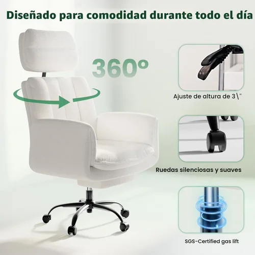 Miniatura 8 de HOMRELEXA Silla de oficina Criss Cross con reposabrazos y ruedas, cómoda silla de tocador de terciopelo, sillas ejecutivas ergonómicas para Blanco