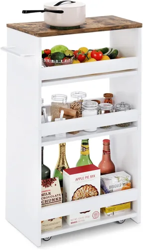 Miniatura 11 de Carrito de almacenamiento delgado de 4 niveles de TEAMIX con asa, pequeño carrito de cocina para lugares estrechos, carrito de lavandería rodante
