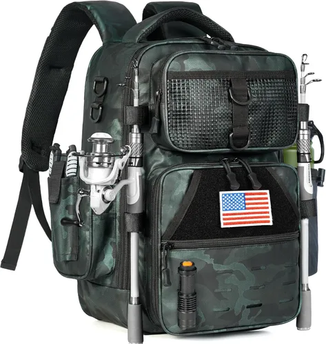 Miniatura 8 de Mochila de Pesca Ghosthorn con Bolsa de Aparejos y Bandolera - Mochila con Soporte para Caña - Caja de Aparejos Ligera para Regalos de Pesca
