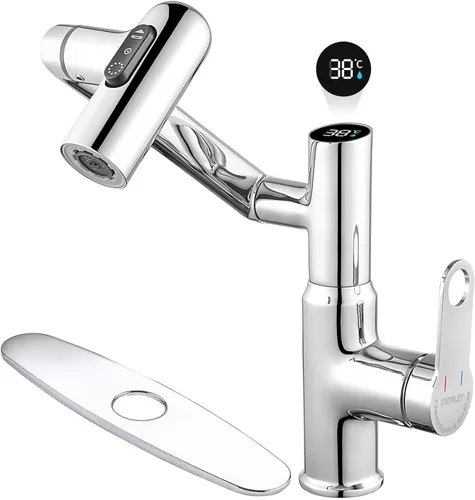 Miniatura 12 de Grifo de baño, grifos giratorios con pantalla de temperatura en grados Celsius (sin baterías), 3 modos de salida de agua, grifo de un solo orificio