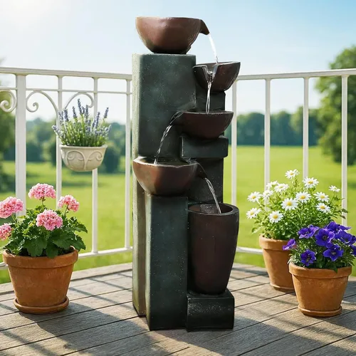 Miniatura 9 de Naturefalls Fuente de agua y cascadas para exteriores de 39.7 pulgadas de alto, fuente de jardín grande con luces LED, 5 niveles en cascada, fuentes