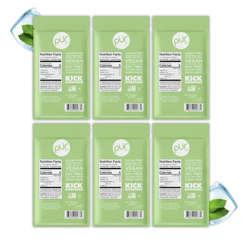 Miniatura 3 de PUR - Chicle de sabor menta fría elaborado con 100 % xilitol, sin azúcar, aspartamo ni transgénicos, vegano, 55 chicles (paquete de 6 unidades)