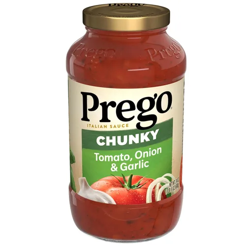 Prego Tomate grueso con salsa de pasta de ajo y cebolla, tarro de 24 onzas