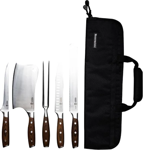 Messermeister Avanta - Juego de 6 piezas forjadas para barbacoa, acero inoxidable alemán X50, incluye 5 cuchillos de barbacoa esenciales y bolsa de