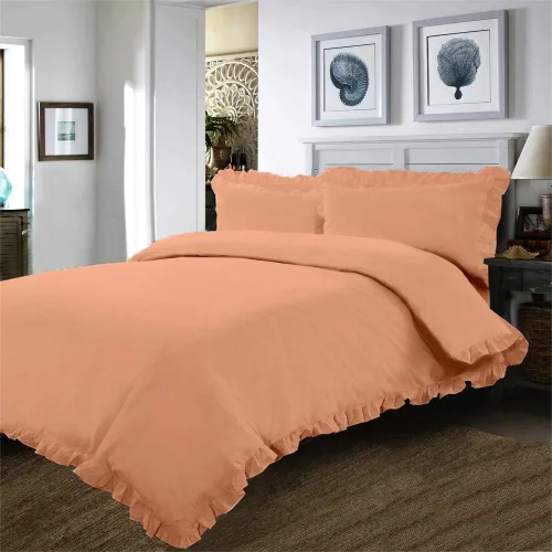 Miniatura 8 de Juego de funda de edredón – 1 funda de edredón con volantes y esquinas de borde de volantes y 2 fundas de almohada, color beige