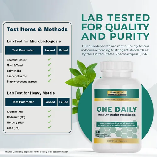 Miniatura 4 de Nature's Lab Multivitamínico One Daily - Contiene 21 vitaminas y minerales esenciales, incluyendo vitamina C, D3 y zinc, 60 cápsulas