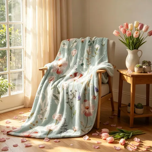 yuboo Manta floral para sofá, 50 x 60 pulgadas, manta de verano de flores silvestres en acuarela verde, manta de franela de microfibra suave, manta