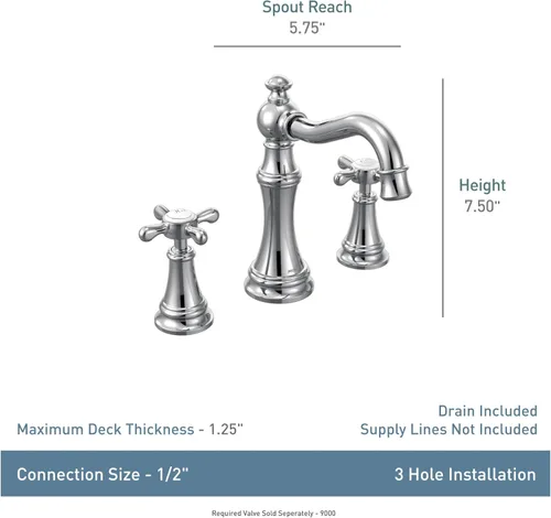 Miniatura 3 de Moen Weymouth Grifo de baño de dos manijas de oro cepillado de amplio alcance con mango cruzado, requiere válvula, TS42114BG
